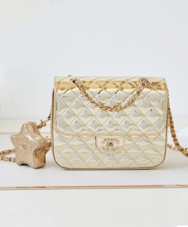 Chanel Backpack & Star Coin Purse AS4649 Golden - Image 7