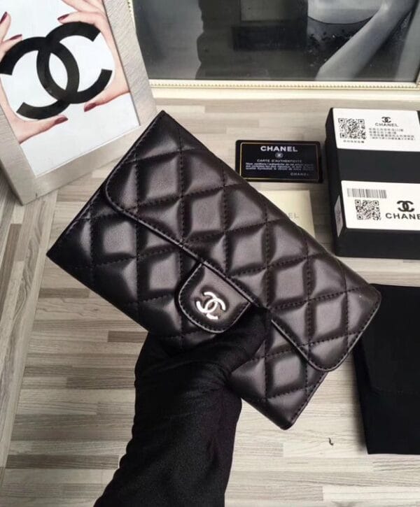 Chanel Lambskin Quilted Large Flap Wallet Black - Image 3