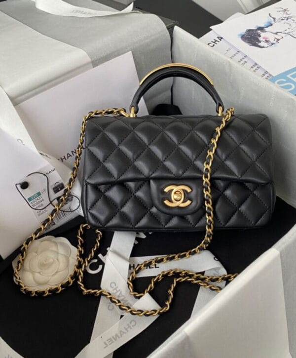 Chanel Mini Flap Bag With Top Handle AS2431 Black - Image 5