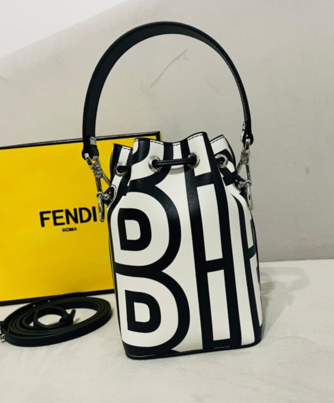 Fendi Mon Tresor Two-tone Printed Leather Fendi Roma Capsule Mini-bag 8BS010 Black - Image 2