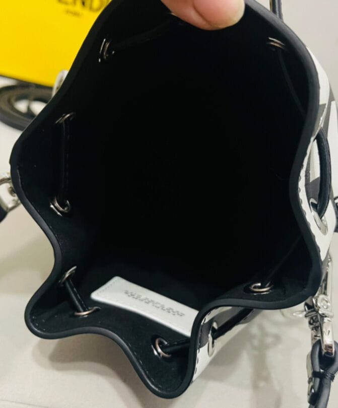 Fendi Mon Tresor Two-tone Printed Leather Fendi Roma Capsule Mini-bag 8BS010 Black - Image 8