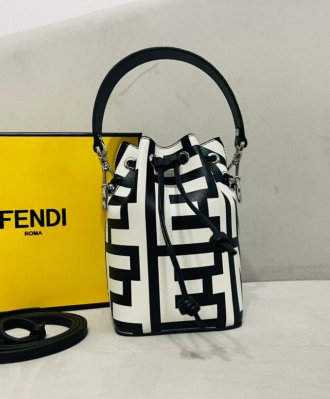 Fendi Mon Tresor Two-tone Printed Leather Fendi Roma Capsule Mini-bag 8BS010 Black - Image 6