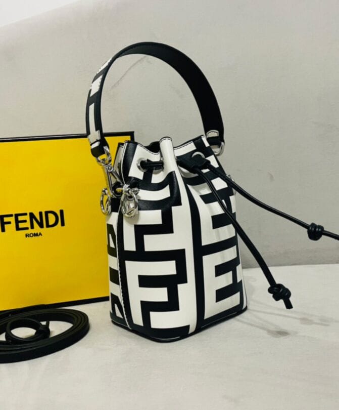 Fendi Mon Tresor Two-tone Printed Leather Fendi Roma Capsule Mini-bag 8BS010 Black - Image 5