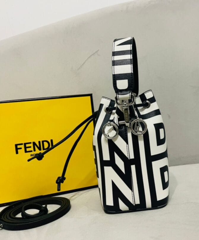 Fendi Mon Tresor Two-tone Printed Leather Fendi Roma Capsule Mini-bag 8BS010 Black - Image 4