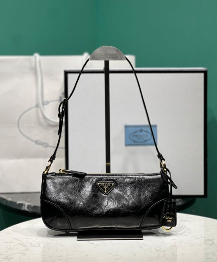 Prada Re-Edition 2002 Small Leather Shoulder Bag 1BC201 Black - Image 6