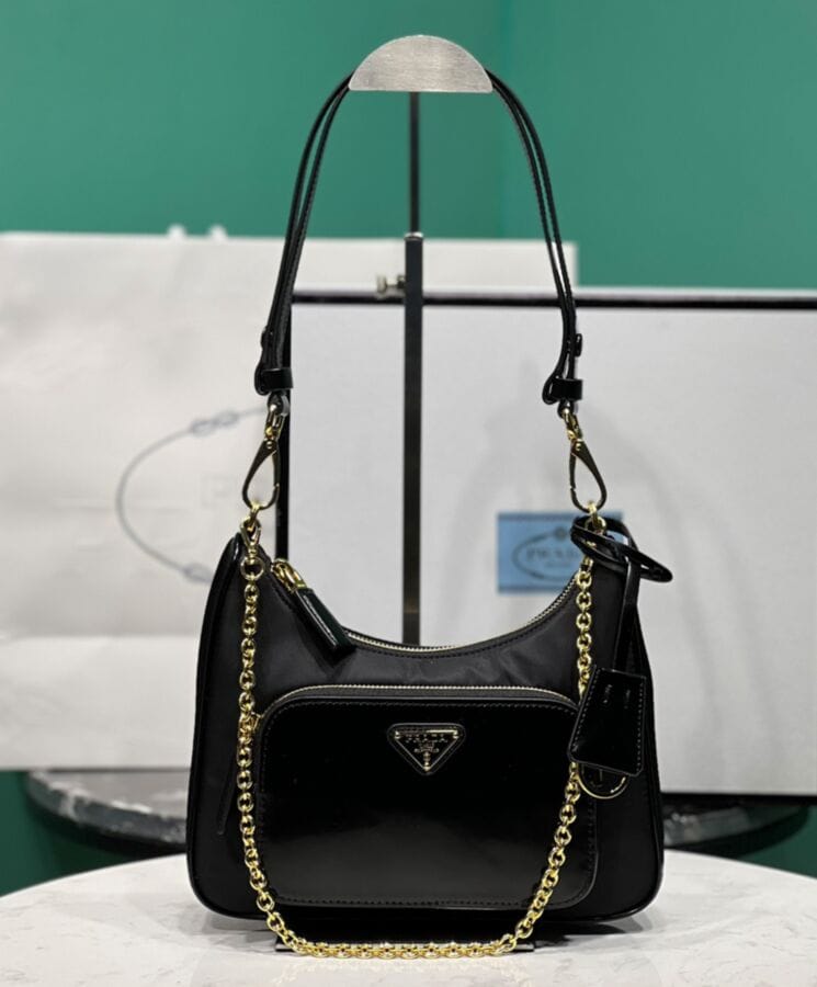Prada Re-Nylon And Brushed Leather Mini-bag 1BC198 Black - Image 4
