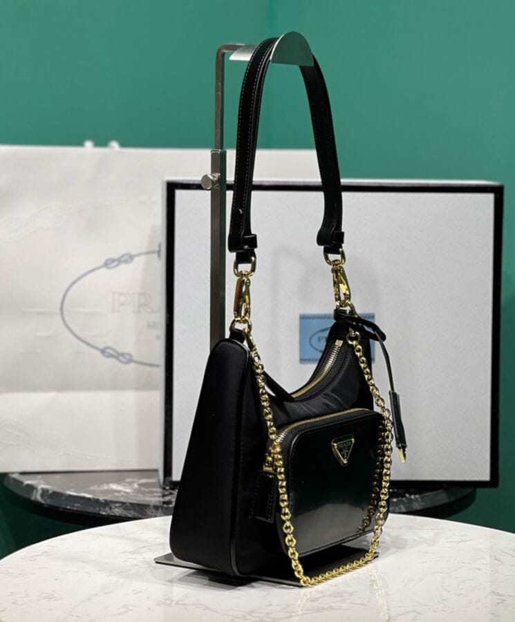 Prada Re-Nylon And Brushed Leather Mini-bag 1BC198 Black - Image 3