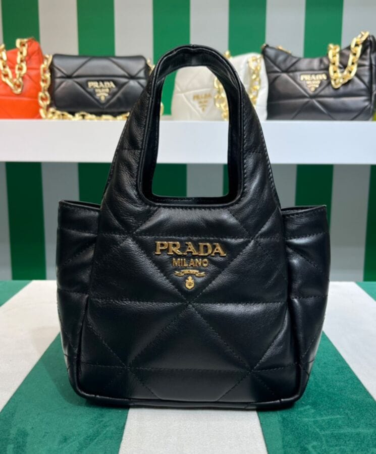 Prada Small Nappa-leather Tote Bag With Topstitching 1BG451 Black - Image 4