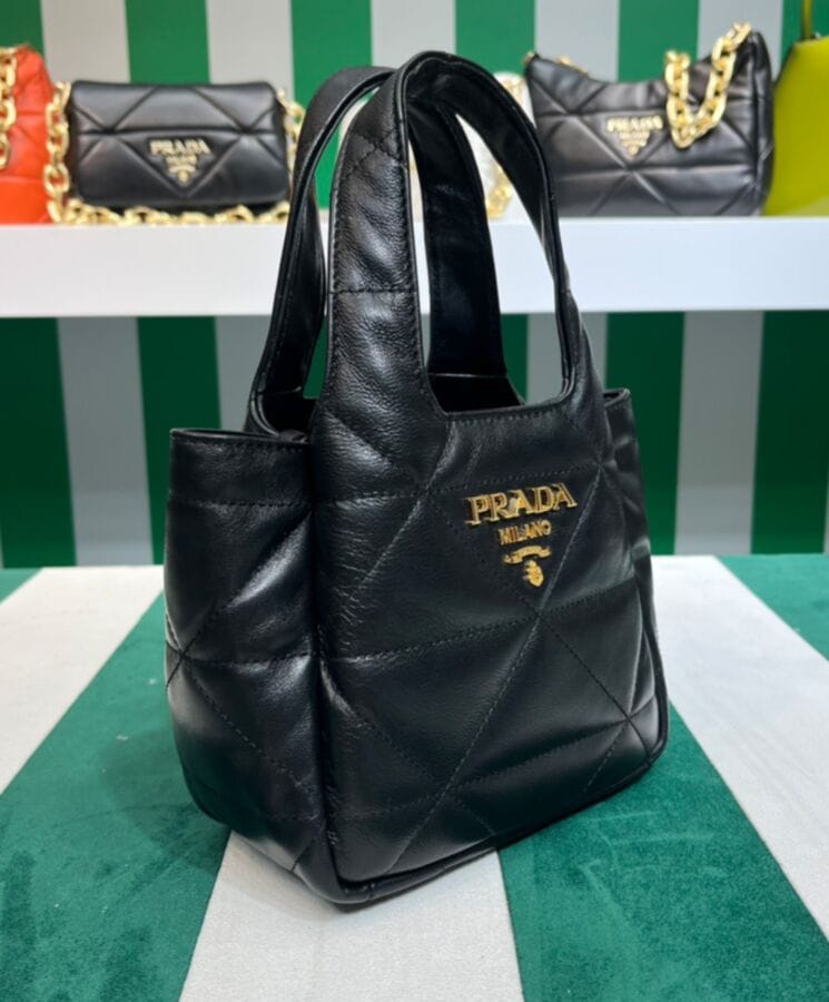 Prada Small Nappa-leather Tote Bag With Topstitching 1BG451 Black - Image 3