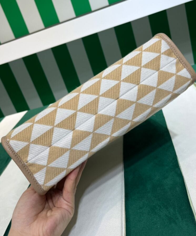 Prada Small Prada Symbole Embroidered Fabric Handbag 1BA354 Cream - Image 8