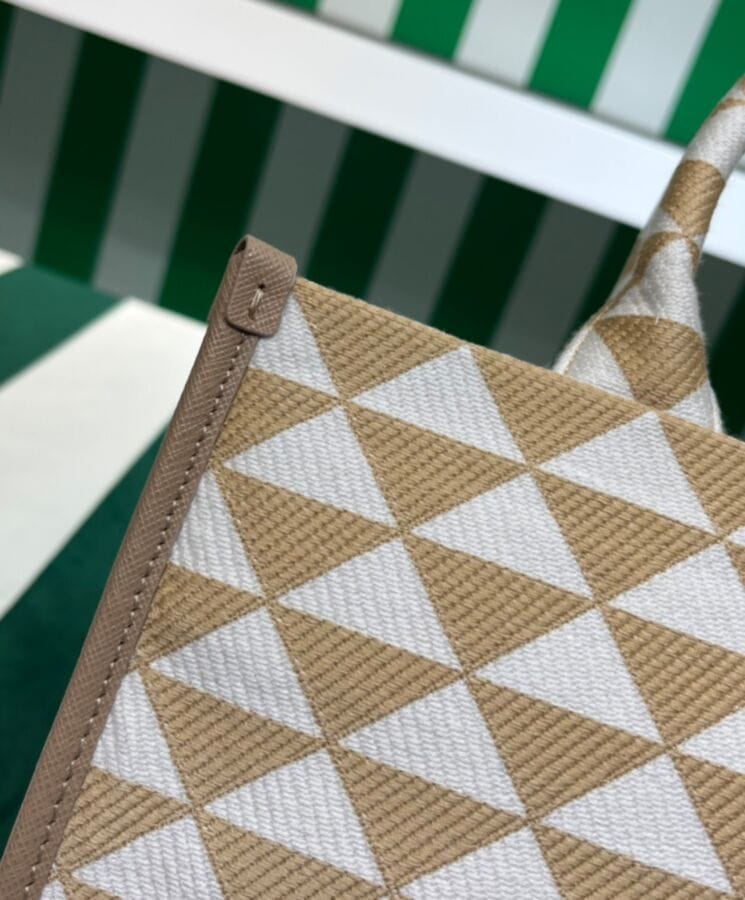 Prada Small Prada Symbole Embroidered Fabric Handbag 1BA354 Cream - Image 6