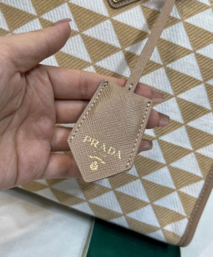 Prada Small Prada Symbole Embroidered Fabric Handbag 1BA354 Cream - Image 5