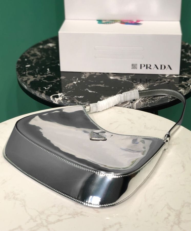 Prada Cleo Brushed Leather Shoulder Bag 1BC499 Silver - Image 2