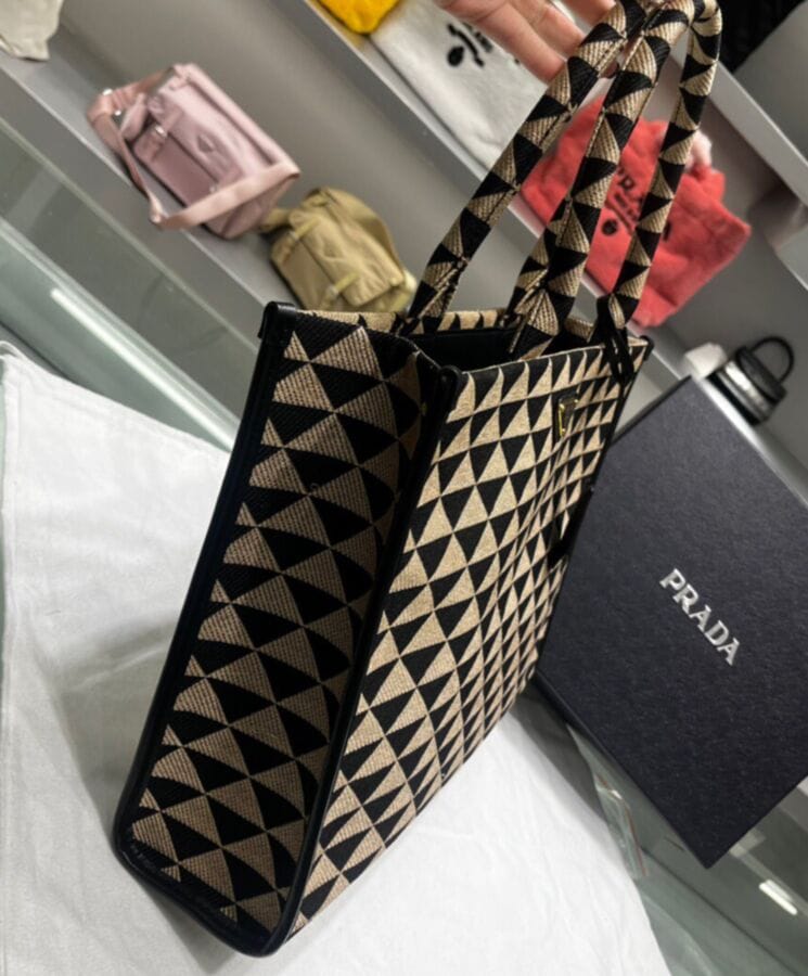 Prada Large Symbole Jacquard Fabric Handbag Black - Image 2