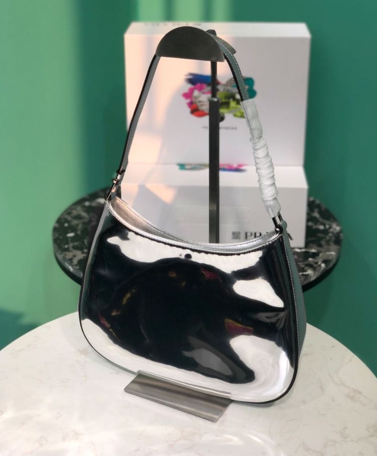 Prada Cleo Brushed Leather Shoulder Bag 1BC499 Silver - Image 10