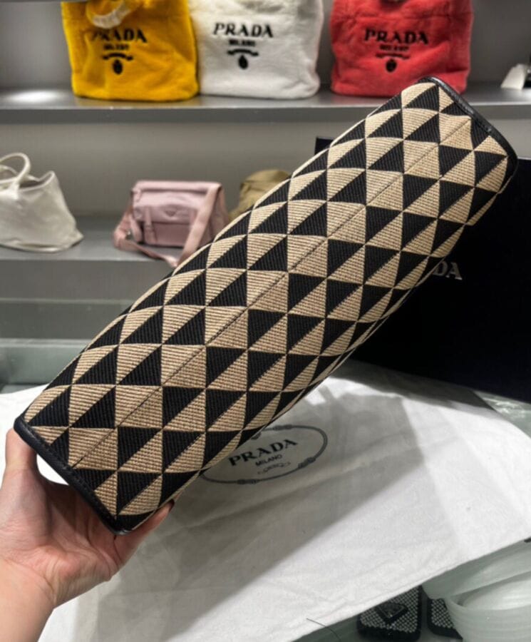 Prada Large Symbole Jacquard Fabric Handbag Black - Image 3