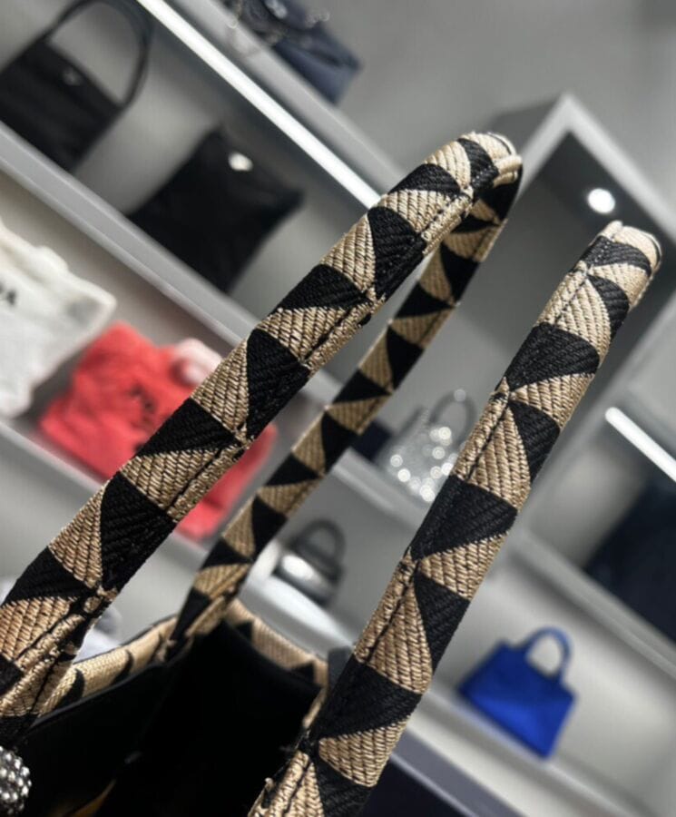 Prada Large Symbole Jacquard Fabric Handbag Black - Image 4