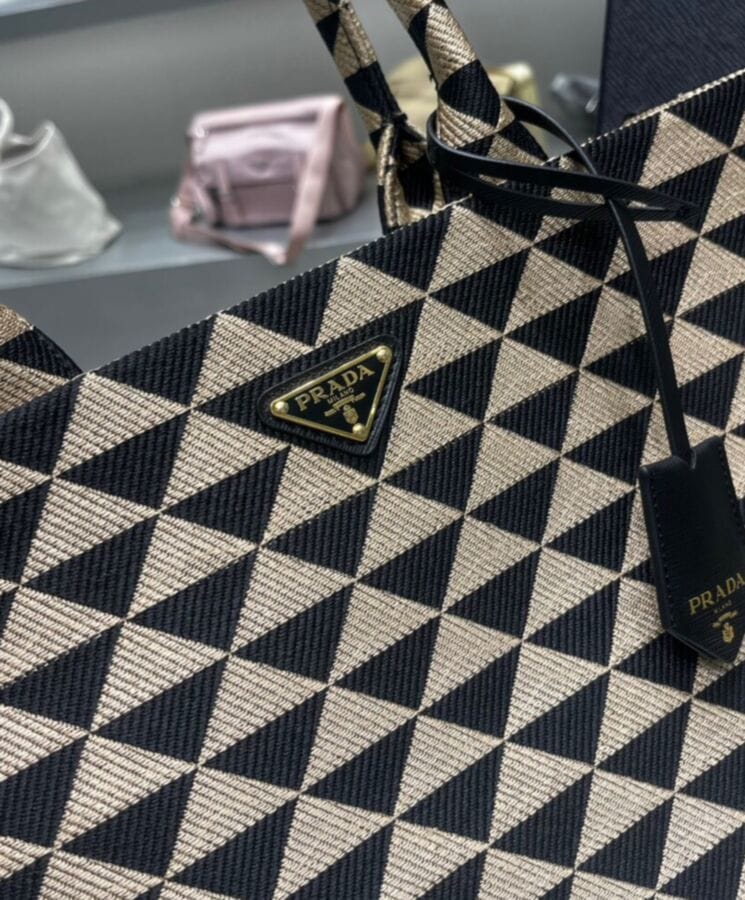Prada Large Symbole Jacquard Fabric Handbag Black - Image 5