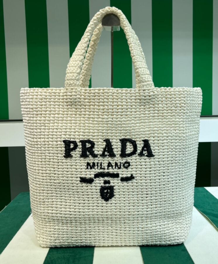 Prada Crochet Tote Bag 1BG392 Cream - Image 5