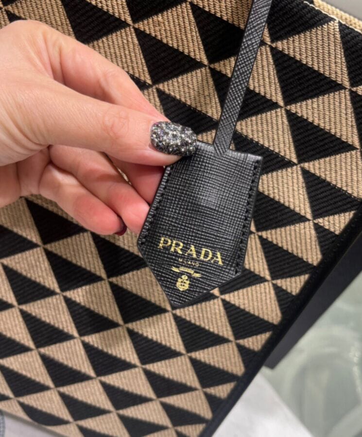 Prada Large Symbole Jacquard Fabric Handbag Black - Image 6