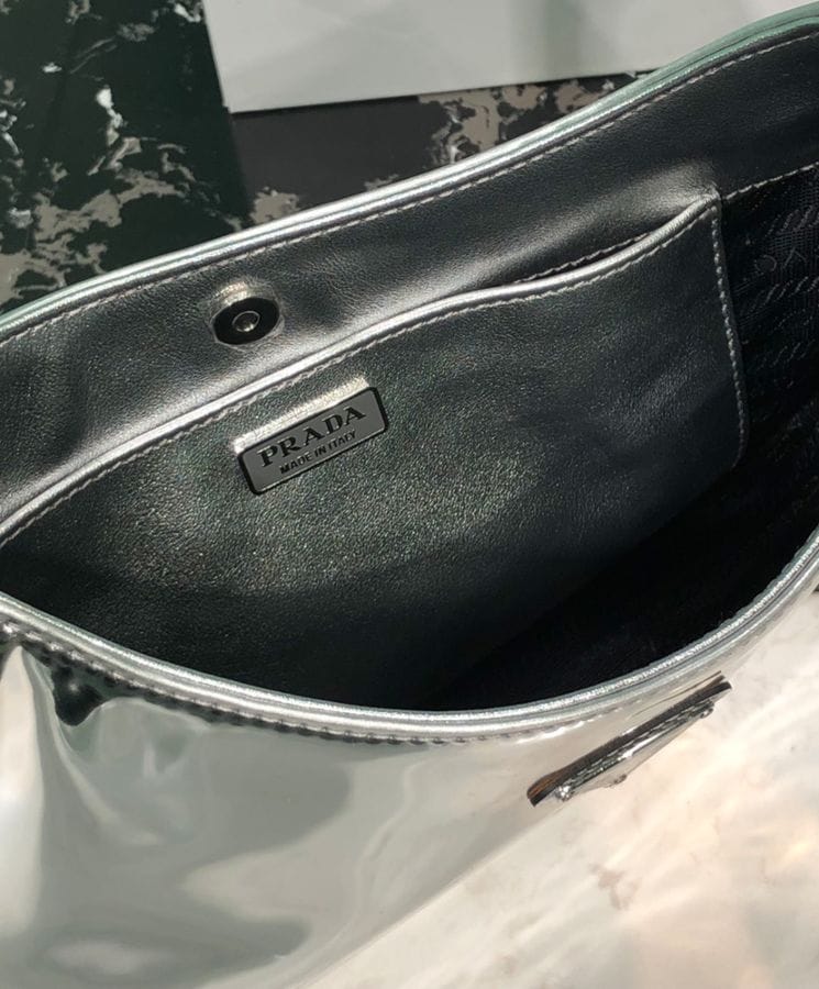 Prada Cleo Brushed Leather Shoulder Bag 1BC499 Silver - Image 7