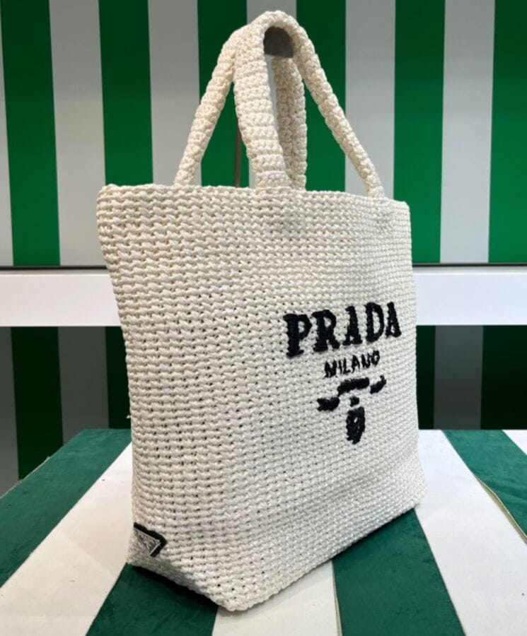 Prada Crochet Tote Bag 1BG392 Cream - Image 6