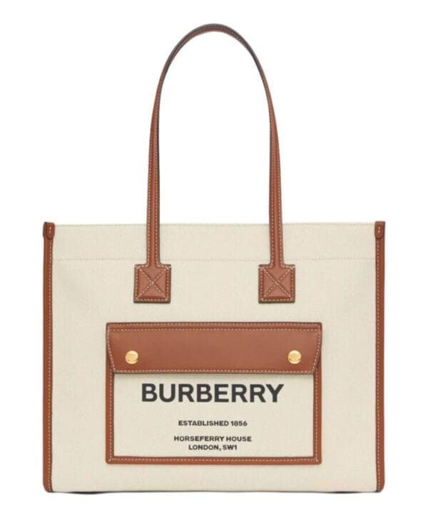 Burberry Two-tone Canvas And Leather Small Freya Tote