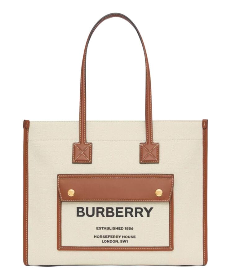 Burberry Two-tone Canvas And Leather Small Freya Tote