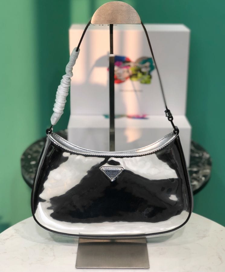 Prada Cleo Brushed Leather Shoulder Bag 1BC499 Silver - Image 8