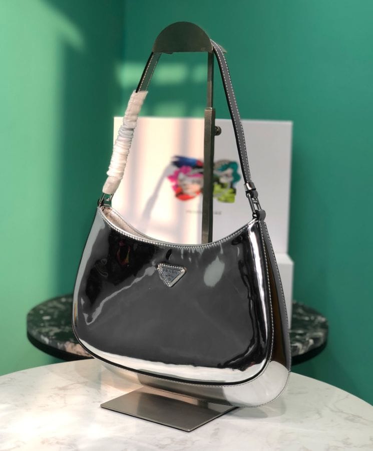 Prada Cleo Brushed Leather Shoulder Bag 1BC499 Silver - Image 9