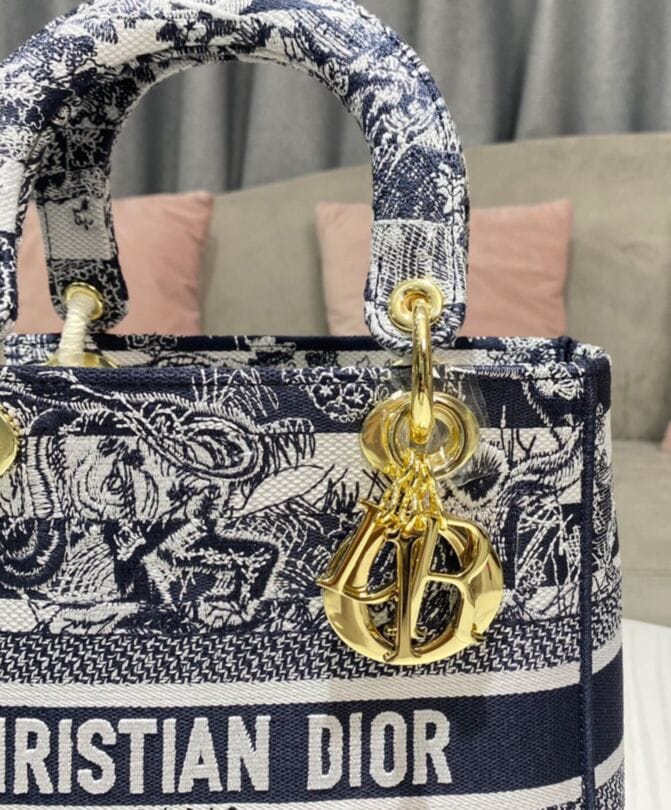 Dior Medium Lady D-Lite Bag Dark Blue - Image 5