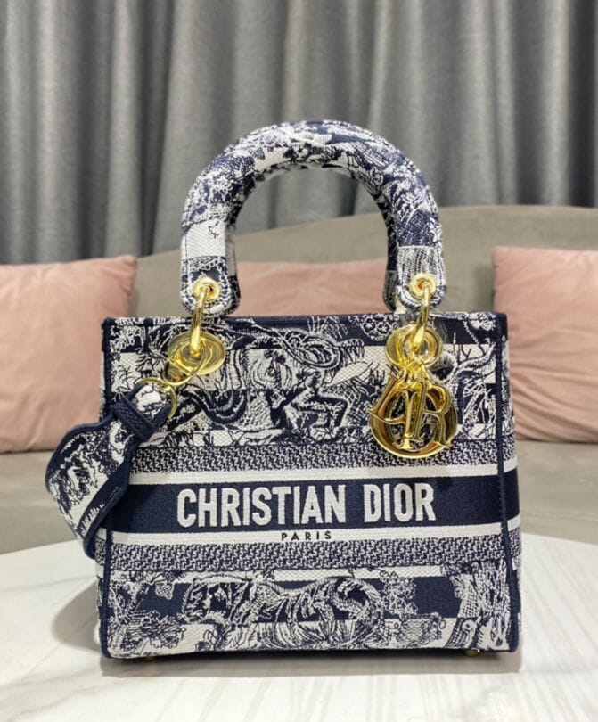 Dior Medium Lady D-Lite Bag Dark Blue - Image 4