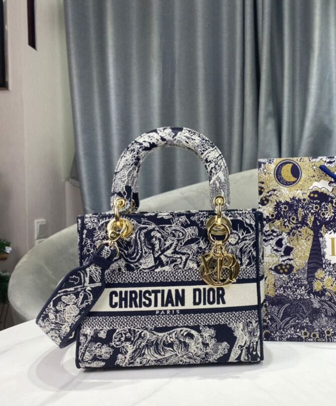 Dior Medium Lady D-Lite Bag Dark Blue - Image 4